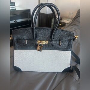 Leather and Canvas Joint Top Handle Bag